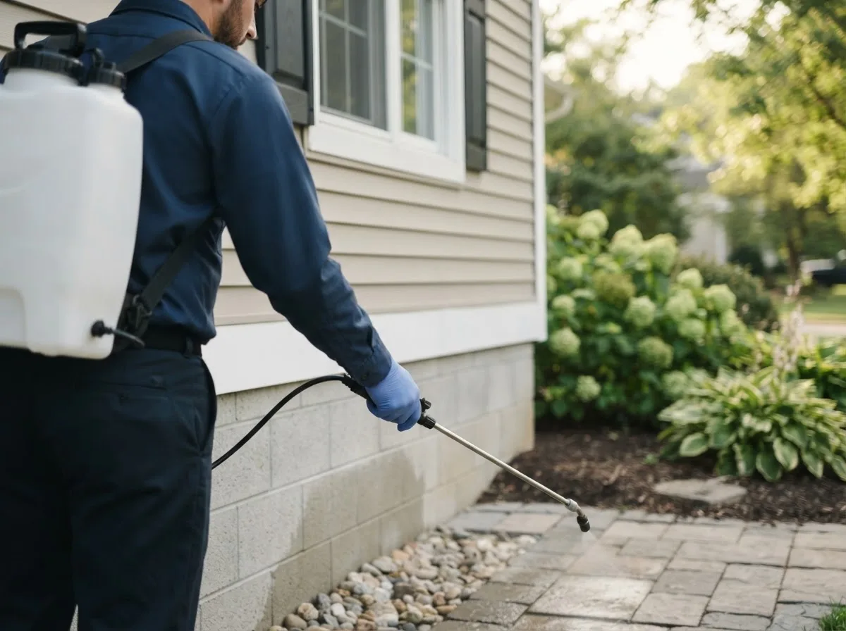 Pest control technician inspecting a home in Jefferson, MA